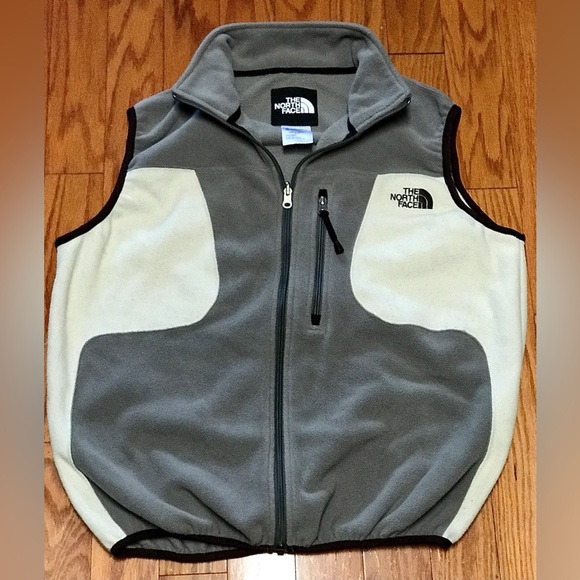 Men’s Medium Vintage 1990s Fleece Colorblock Grey White THE NORTH FACE Vest - Picture 12 of 14
